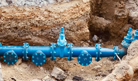 New pipe set in the open trench, marked up as an as-built